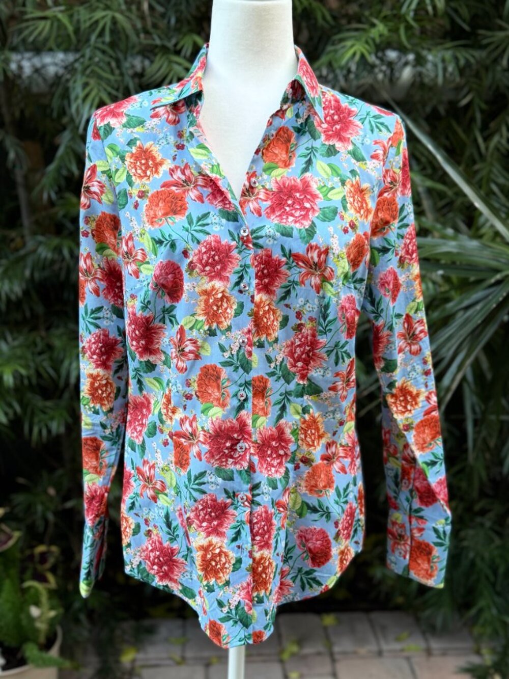 Hawes & Curtis Fitted Floral Shirt 100% Cotton UK 14/US 10 English Garden Print